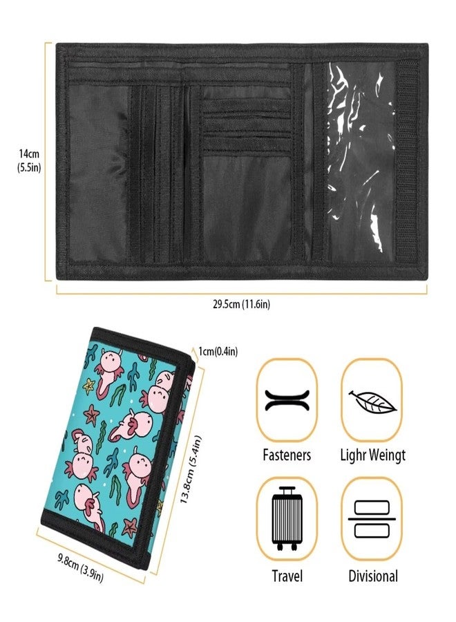 Flashideas Cute Axolotls Customed Trifold Nylon Wallet for Girls 10-12 Cute Minimalist Coin Purse Thin Large Capacity Wallet for Women Mini Pocket Size Gifts for Friends - Image 5