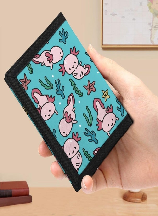 Flashideas Cute Axolotls Customed Trifold Nylon Wallet for Girls 10-12 Cute Minimalist Coin Purse Thin Large Capacity Wallet for Women Mini Pocket Size Gifts for Friends - Image 3