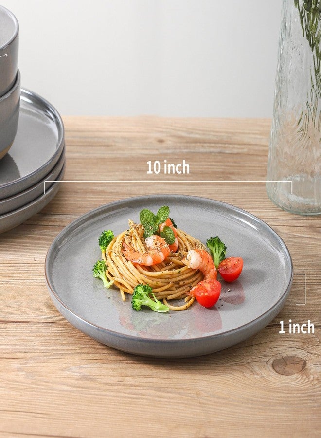 HASENSE Gray Dinner Plates Set of 4-10 Inch Ceramic Plates for Steak Pasta Salad and Kitchen, Large Porcelain Dishes - Microwave Dishwasher Oven Safe, Housewarming Gift - Image 3