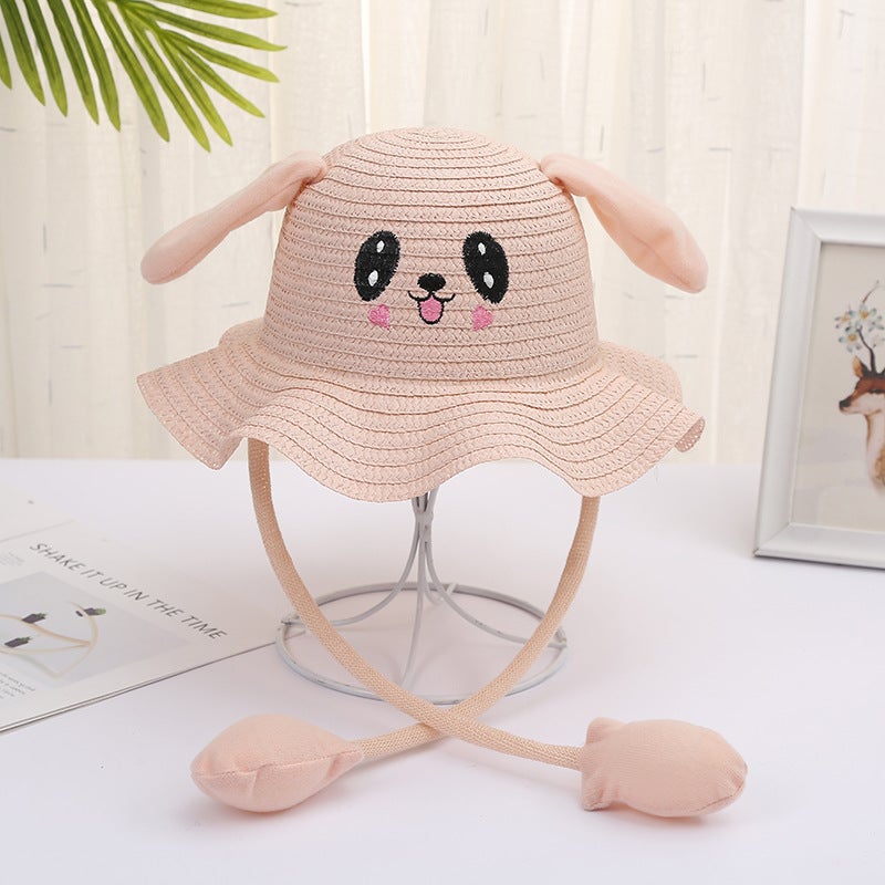 Cute Cartoon Rabbit Ear Kids Hat with Moving Ears for Sun Protection Lotus root starch 