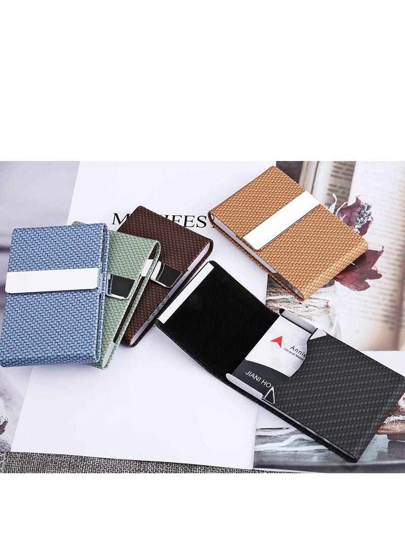 Barakah Business Card Holder, PU Leather Case Pocket Holders for Men or Women, Metal Slim Name Holder RFID Blocking Carrier with Magnetic Closure(Blue) - Image 2