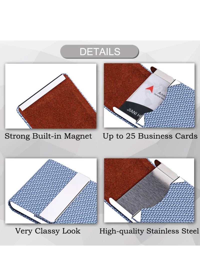 Barakah Business Card Holder, PU Leather Case Pocket Holders for Men or Women, Metal Slim Name Holder RFID Blocking Carrier with Magnetic Closure(Blue) - Image 3