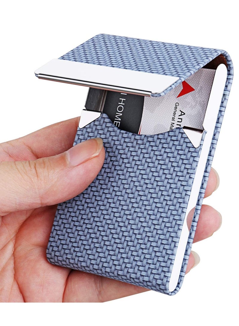 Barakah Business Card Holder, PU Leather Case Pocket Holders for Men or Women, Metal Slim Name Holder RFID Blocking Carrier with Magnetic Closure(Blue) - Image 1