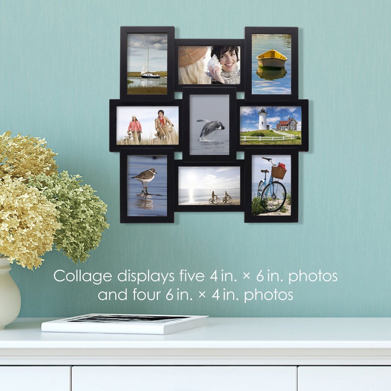 Melannco 18 Inch Black Collage Picture Frame - Multi-photo Frame with 9 Openings - Four 6x4 and Five 4x6 Slots - Wall-mounted Gallery Frame for Family Photos - Home Decor Multi Picture Frame - Image 5