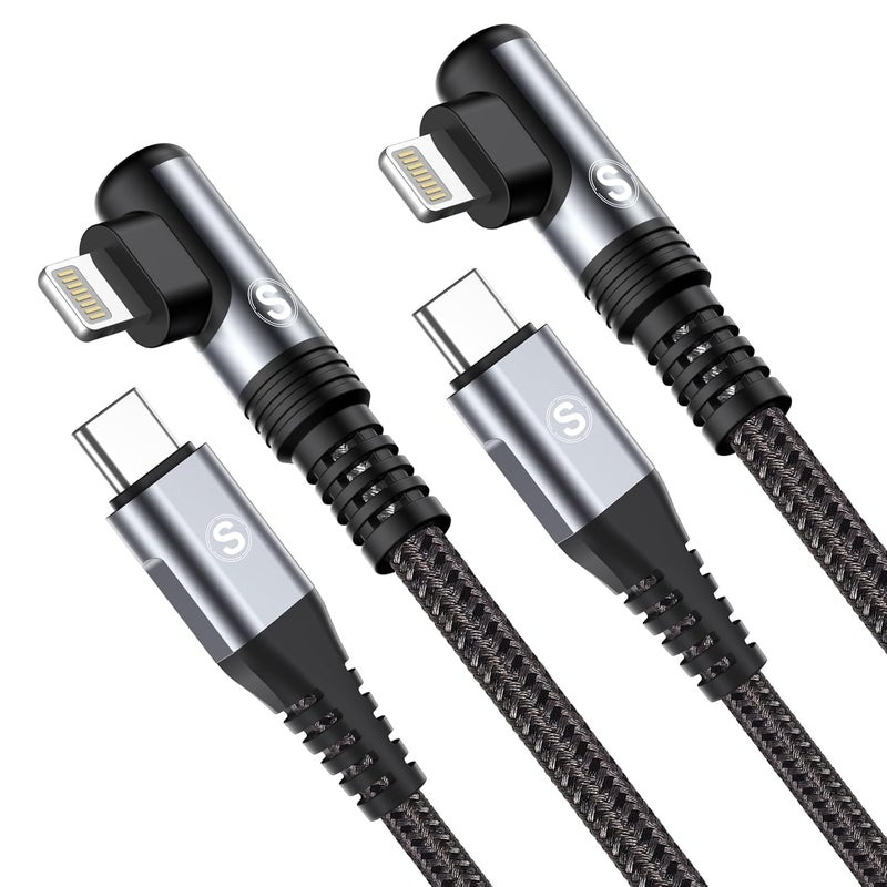 sweguard USB-C to Lightning Cable [2-Pack, 3M] 90 Degree iPhone Fast Charging Cable, Power Delivery PD Compatible, Nylon Braided Type-C to Lightning Charger for iPhone 14/13/12/11/Pro/Pro Max/Mini/XS/8/SE - Image 1
