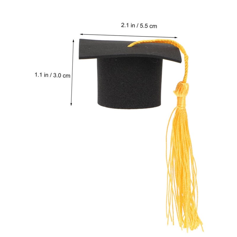 Graduation Cap Cupcake Toppers 12pcs Yellow Tassel Mini Mortarboard Cake Decorations - Image 3