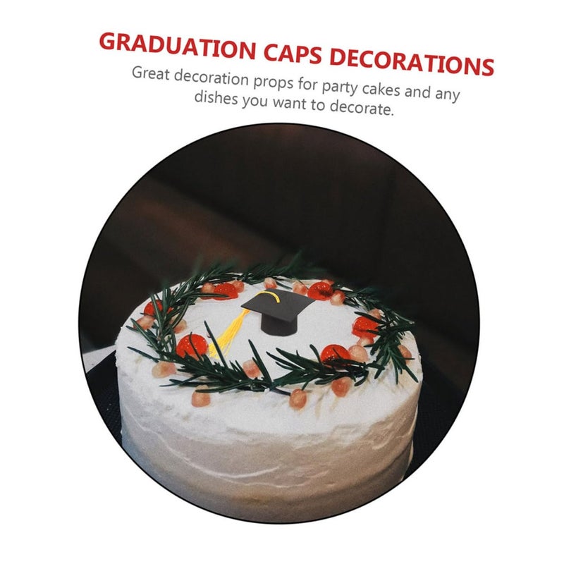 Graduation Cap Cupcake Toppers 12pcs Yellow Tassel Mini Mortarboard Cake Decorations - Image 4