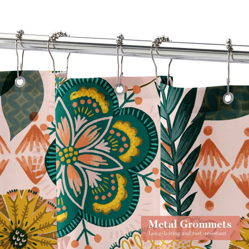 Mitovilla Boho Floral Surtain Surtain Abstrict استوائية أوراق الدش ستائر لأنيقة الحمام الأنيقة القماش القماش القماش الستار الحديثة زهرة ملونة 72x72 - Image 3