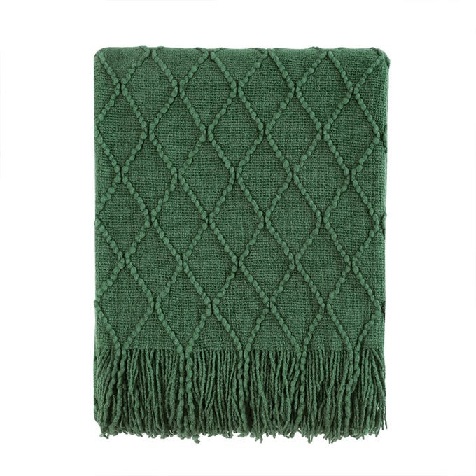 GREEN THROW BLANKET 50X60 INCHES THROW TEXTURED SOLID SOFT SOFA COUCH DECORATIVE KNIT BLANKET