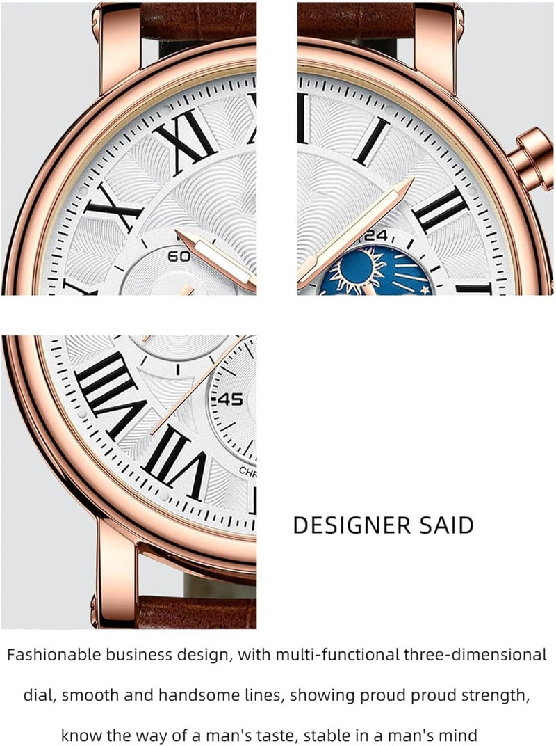 أكس سبرينج ساعة رياضية تناظرية من X Spring، ساعة يد رجالية تتميز بعقارب مضيئة وعرض التاريخ، كرونوغراف مقاوم للماء مع حزام جلدي، مثالية للعمل غير الرسمي والأنشطة الخارجية - Image 3