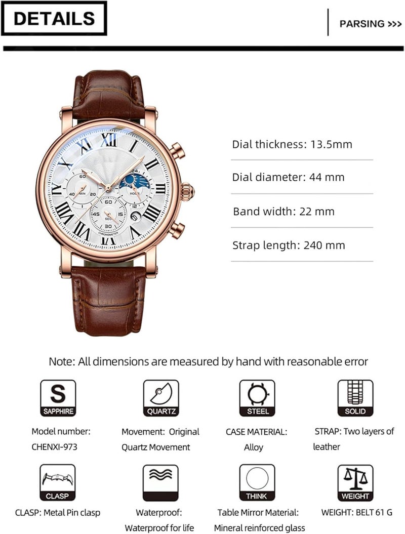 أكس سبرينج ساعة رياضية تناظرية من X Spring، ساعة يد رجالية تتميز بعقارب مضيئة وعرض التاريخ، كرونوغراف مقاوم للماء مع حزام جلدي، مثالية للعمل غير الرسمي والأنشطة الخارجية - Image 4