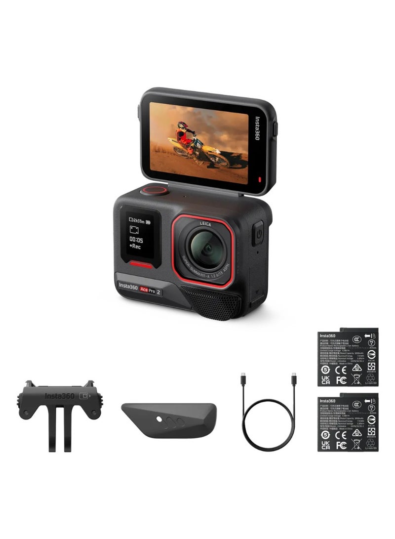 انستا 360 ACE PRO 2 | حزمة بطارية مزدوجة | كاميرا أكشن، مصممة بالتعاون مع لايكا، 8K مدعومة بالذكاء الاصطناعي، تثبيت متقدم، تصميم مقاوم للماء، تصميم مدمج وقوي - أسود - Image 1