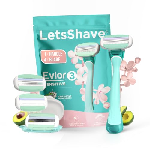 Letsshave Evior 3 Sensitive Shaving Razor Value Set | 1 Handle + 4 Blades | Dual Moisture Bar with AloeVera, Vitamin E, Argan & Avocado Oils | Bikini & Underarm Friendly | Full Body Hair Removal Razor for Women | 6 Months of Worry Free Shaving - Image 1
