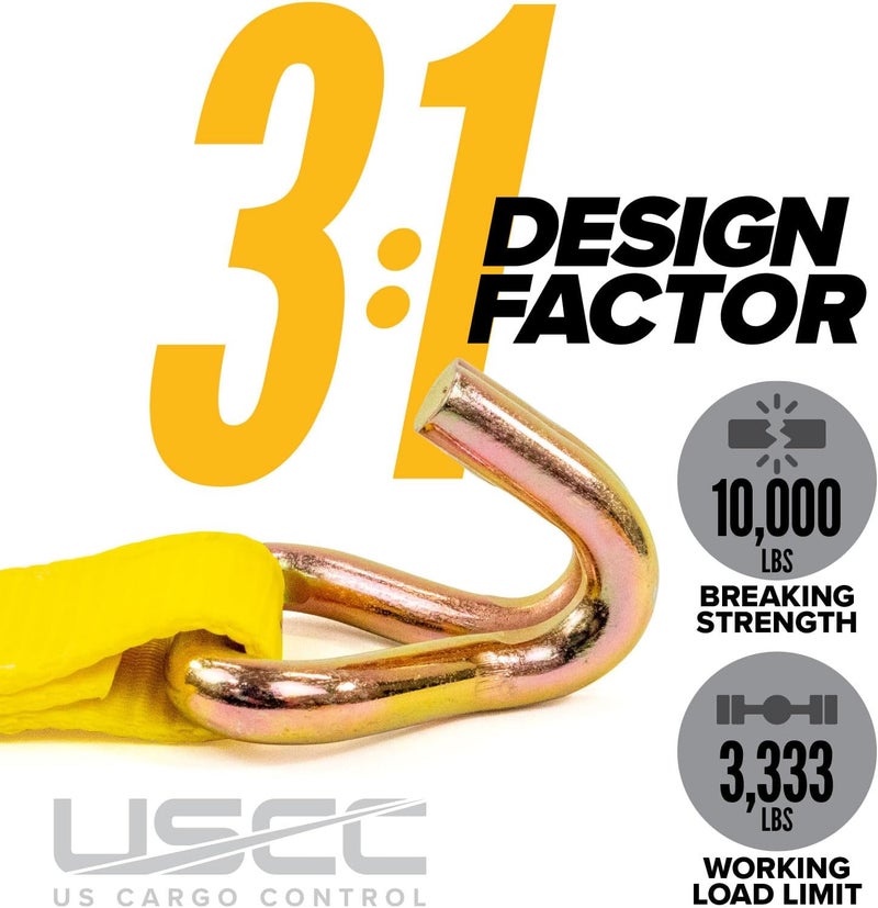 US Cargo Control 2 Inch x 12 Foot Ratchet Tie Down Strap with Double J Hooks - Yellow - Image 5