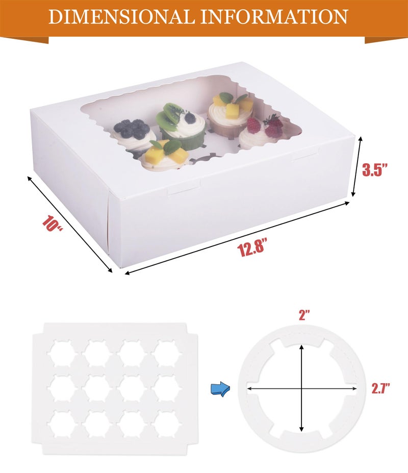 LONGTEAM 6-Set Cupcake Boxes Hold 12 Standard Cupcakes, Food Grade Cupcake Holders Bakery Carrier Boxes with Windows and Inserts for Cupcakes, Muffins and Pastries (White-6 Pack) - Image 2