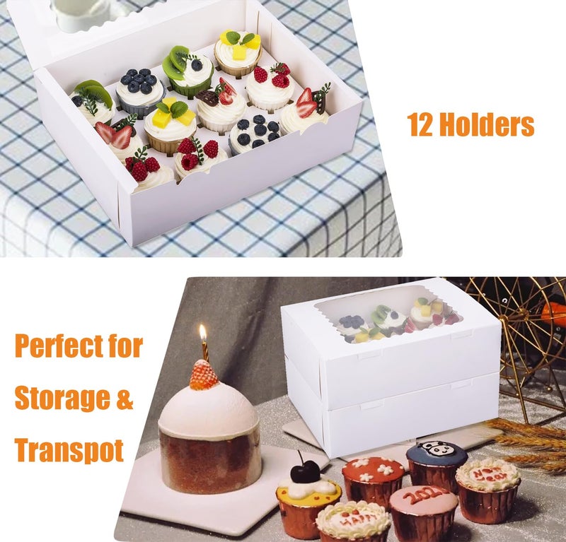 LONGTEAM 6-Set Cupcake Boxes Hold 12 Standard Cupcakes, Food Grade Cupcake Holders Bakery Carrier Boxes with Windows and Inserts for Cupcakes, Muffins and Pastries (White-6 Pack) - Image 4