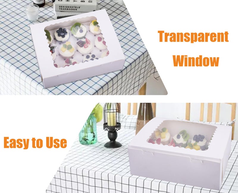 LONGTEAM 6-Set Cupcake Boxes Hold 12 Standard Cupcakes, Food Grade Cupcake Holders Bakery Carrier Boxes with Windows and Inserts for Cupcakes, Muffins and Pastries (White-6 Pack) - Image 5