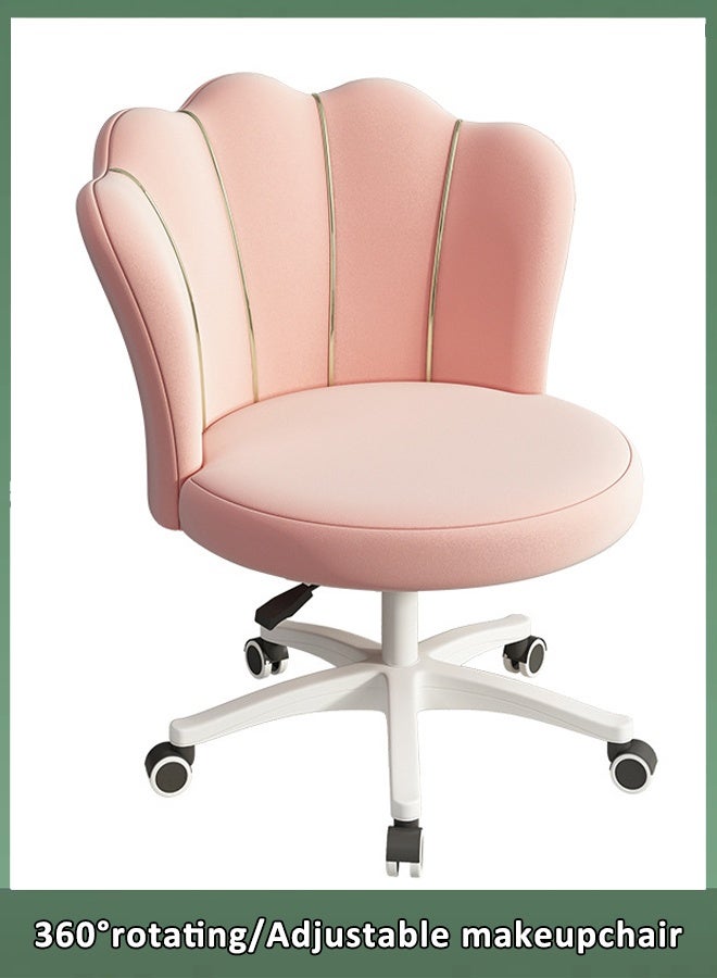 Home Office Desk Chair, Modern Vanity Chair with Back, 360° Swivel Velvet Task Chair, Adjustable Height Upholstered Computer Chairs for Bedroom, Study, Small Space, Easy to Assemble (Pink) - Image 1