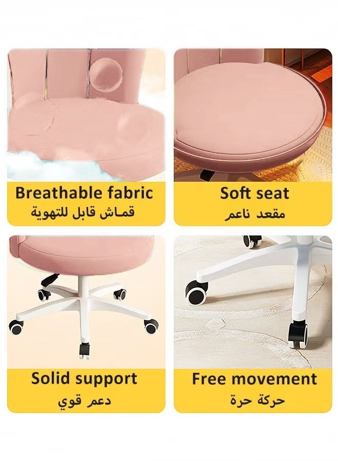 Home Office Desk Chair, Modern Vanity Chair with Back, 360° Swivel Velvet Task Chair, Adjustable Height Upholstered Computer Chairs for Bedroom, Study, Small Space, Easy to Assemble (Pink) - Image 4