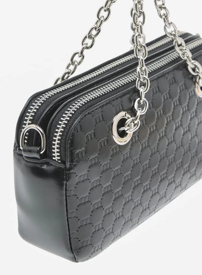 MISSY Women Logo Embossed Crossbody Bag with Detachable Strap and Zip Closure