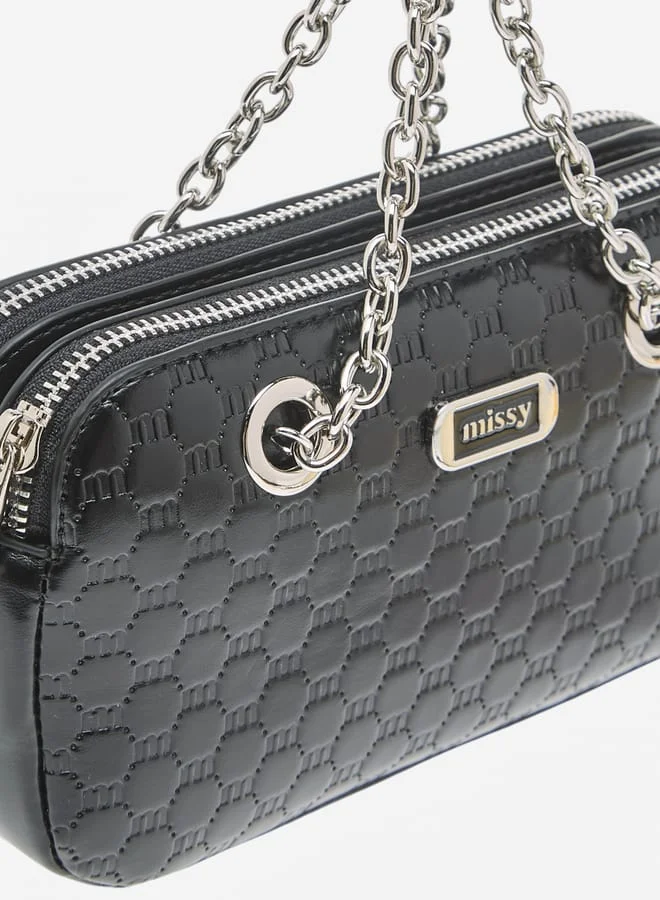 MISSY Women Logo Embossed Crossbody Bag with Detachable Strap and Zip Closure