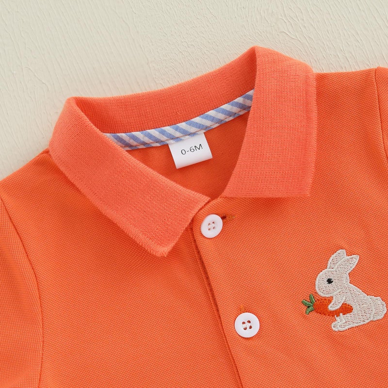 LAGKIYOJ Baby Boys Easter Outfits Bunny Embroidery T-Shirt+Elastic Carrot Stripe Shorts My First Easter Baby Boy Outfit (Orange Carrot bunny, 2-3T) - Image 5