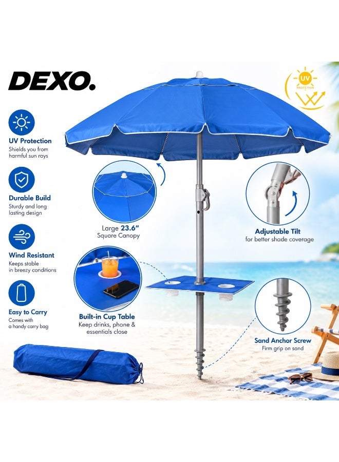 DEXO 2.2 Meter Beach Umbrella with Bottle Holder - Extra Large Heavy Duty Wind Resistant Sand Anchor, UV50+ Protection, Adjustable Tilt Pole for Beach & Outdoor Use - Image 3