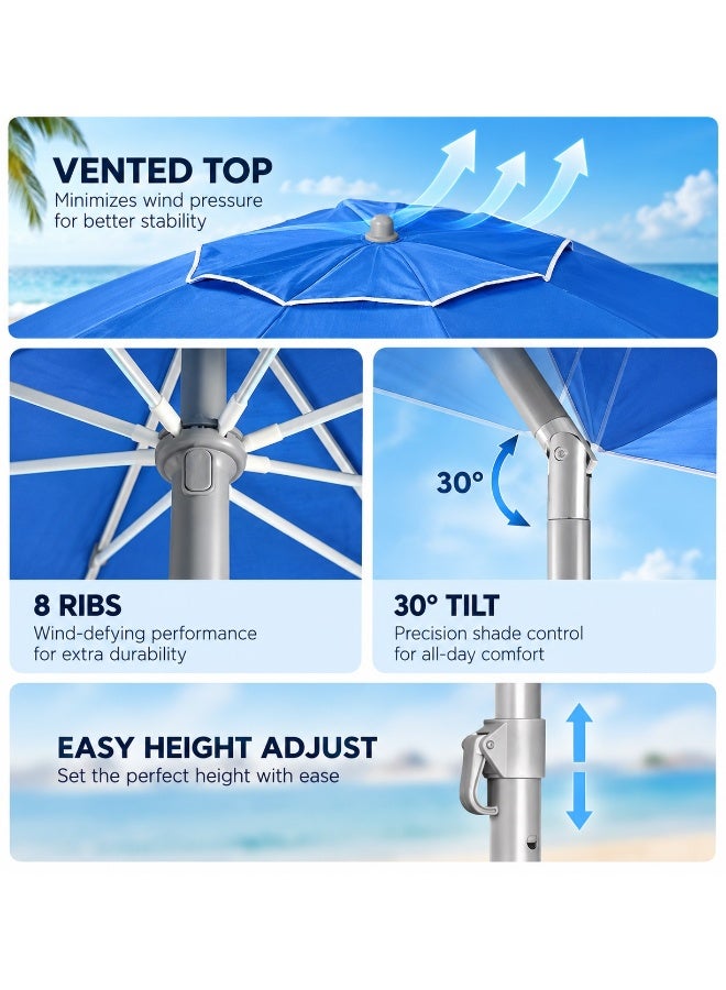 DEXO 2.2 Meter Beach Umbrella with Bottle Holder - Extra Large Heavy Duty Wind Resistant Sand Anchor, UV50+ Protection, Adjustable Tilt Pole for Beach & Outdoor Use - Image 5