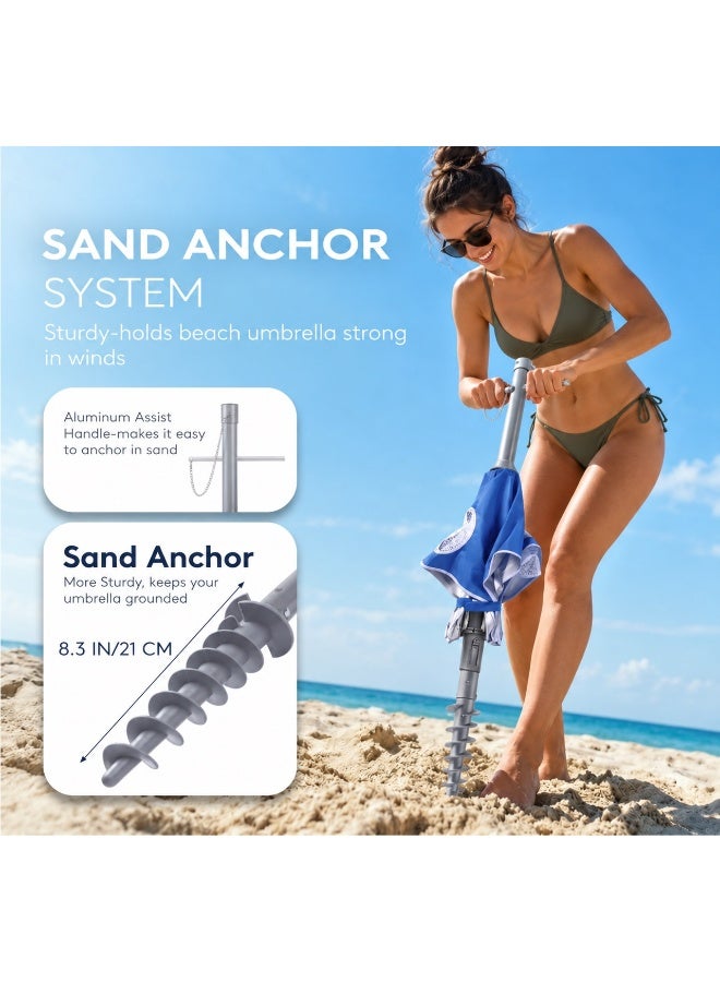DEXO 2.2 Meter Beach Umbrella with Bottle Holder - Extra Large Heavy Duty Wind Resistant Sand Anchor, UV50+ Protection, Adjustable Tilt Pole for Beach & Outdoor Use - Image 4
