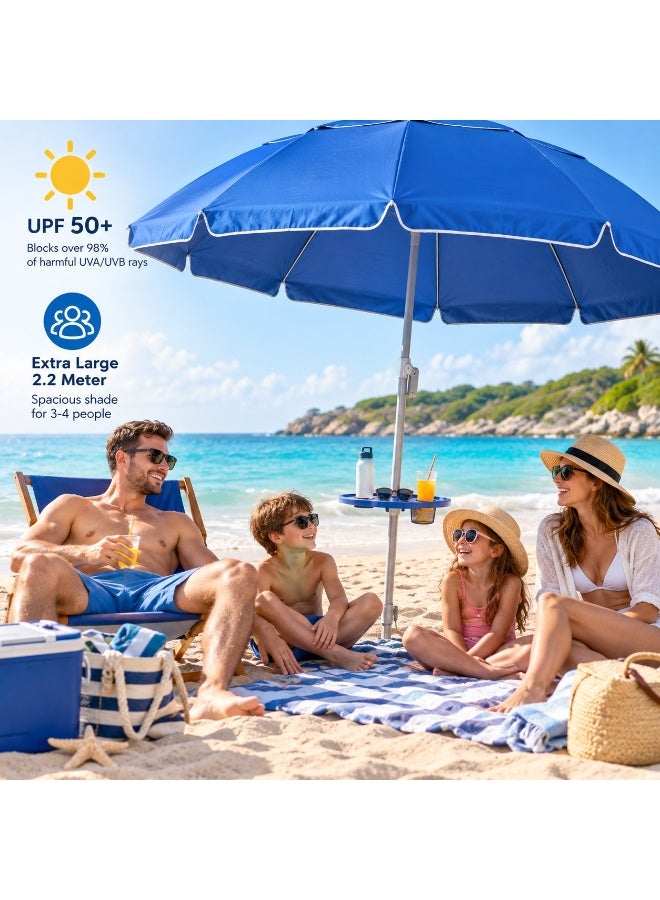 DEXO 2.2 Meter Beach Umbrella with Bottle Holder - Extra Large Heavy Duty Wind Resistant Sand Anchor, UV50+ Protection, Adjustable Tilt Pole for Beach & Outdoor Use - Image 2