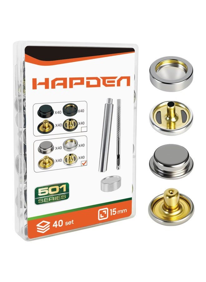 HAPDEN Upgraded Canvas Snap Kit，40 Sets of Blind Holes Heavy Duty Snaps, Firm Snaps for Fabric, Canvas, Clothing & More (Silver, 15MM) - Image 1