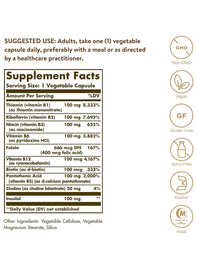 Solgar B-Complex "100", 100 Vegetable Capsules - Image 2