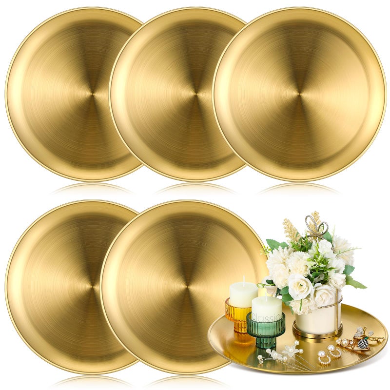 Nuogo 6 Pack Gold Tray Decorative Serving Decorative Gold Jewelry Bar Jewelry Dish Key Bowl Mirror Dresser Vanity Tray Makeup Organizer for Bathroom Candle Perfume Countertop12 Inch - Image 2
