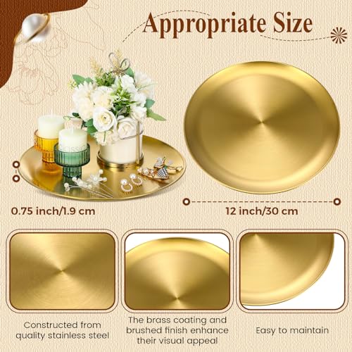 Nuogo 6 Pack Gold Tray Decorative Serving Decorative Gold Jewelry Bar Jewelry Dish Key Bowl Mirror Dresser Vanity Tray Makeup Organizer for Bathroom Candle Perfume Countertop12 Inch - Image 3
