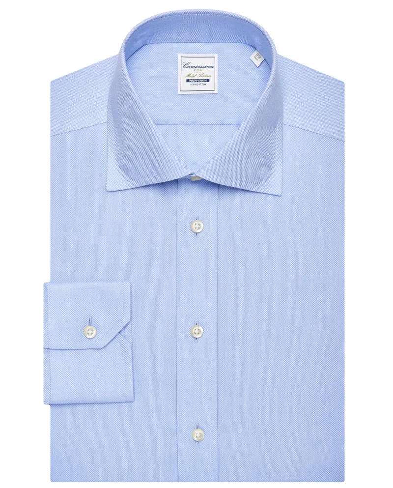 كاميتشسما قميص مقاوم للتجاعيد أندورا بقصّة على شكل الجسم بلون أزرق