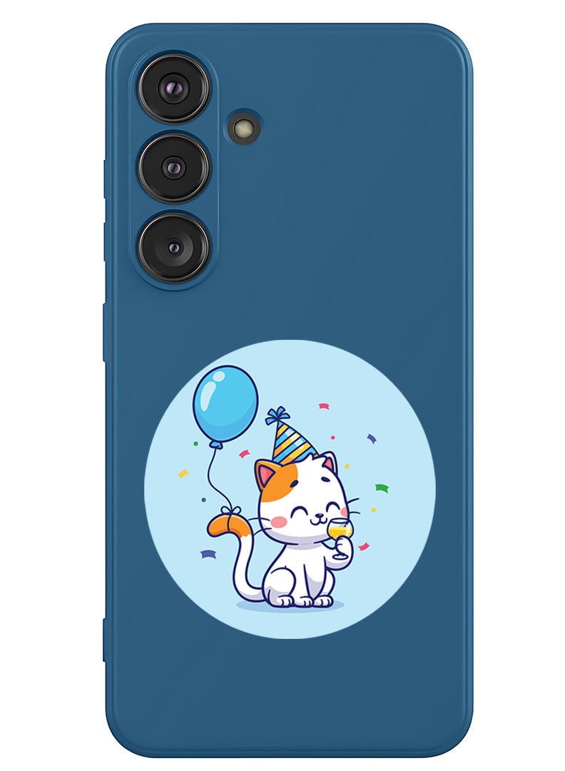 Theodor Protective Slim Fit Case Liquid Silicone Cover with Full Body Protection Anti-Scratch Shockproof Case For Samsung Galaxy S25 (Blue) - Cute Cat Birthday - Image 1