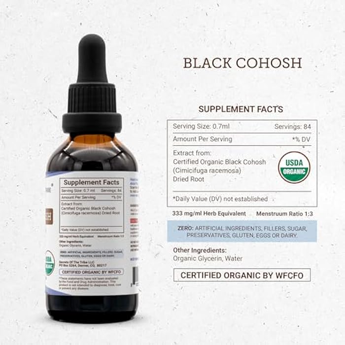 Secrets of the Tribe Black Cohosh USDA Organic | Alcohol-Free Extract, High-Potency Herbal Drops | Made from 100% Certified Organic Black Cohosh (Cimicifuga Racemosa) Dried Root 2 oz - Image 4