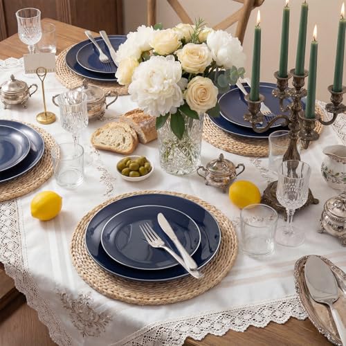 KIRE 200PCS Blue Plastic Plates with Silver Rim Navy Blue Plastic Plates Include 100 Dinner Dessert Plate Heavy Duty Dark Blue Disposable Plate for HanukkahPartiesWedding - Image 5