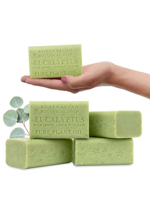 Australian Botanical Soap Eucalyptus with Lemon Lime and Petitgrain 6.6 oz Luxury Soap Bars Enriched with Shea Butter, Pack of 4