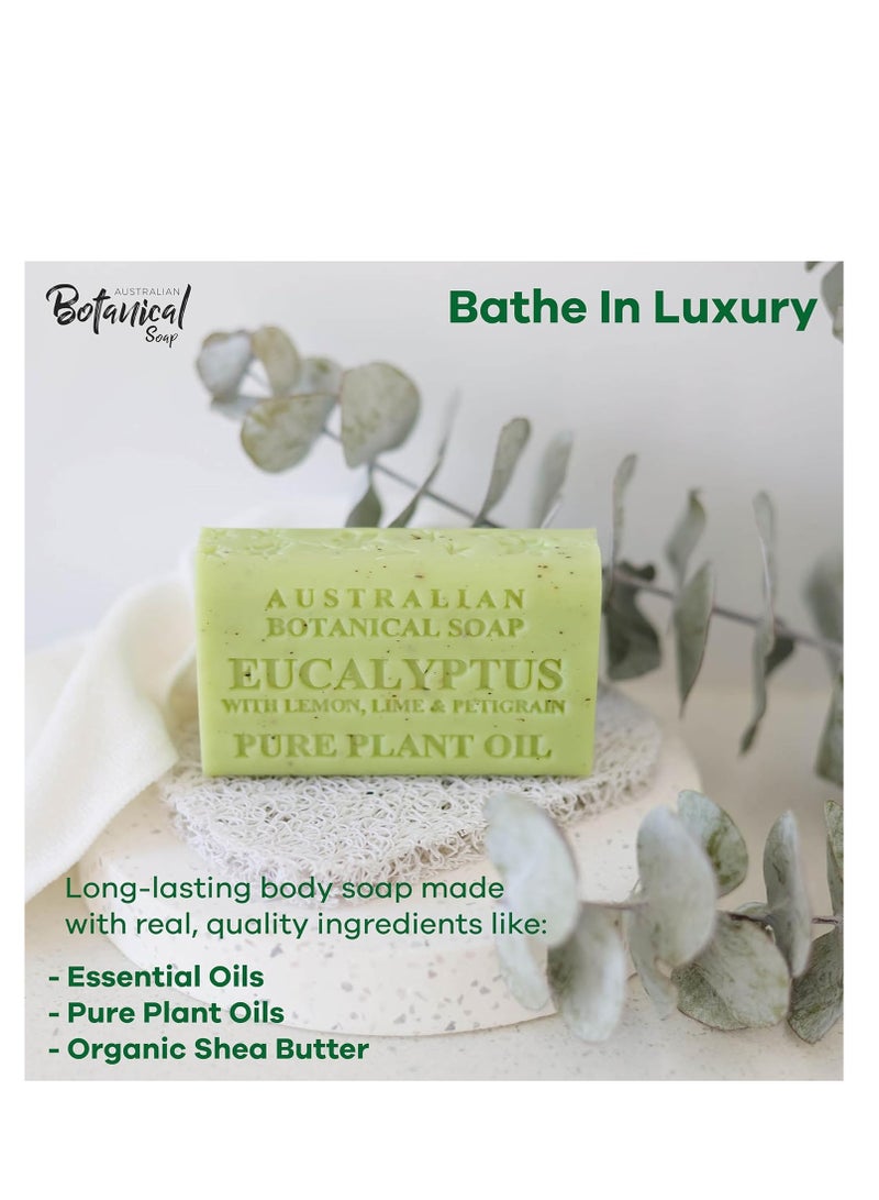 Australian Botanical Soap Eucalyptus with Lemon Lime and Petitgrain 6.6 oz Luxury Soap Bars Enriched with Shea Butter, Pack of 4