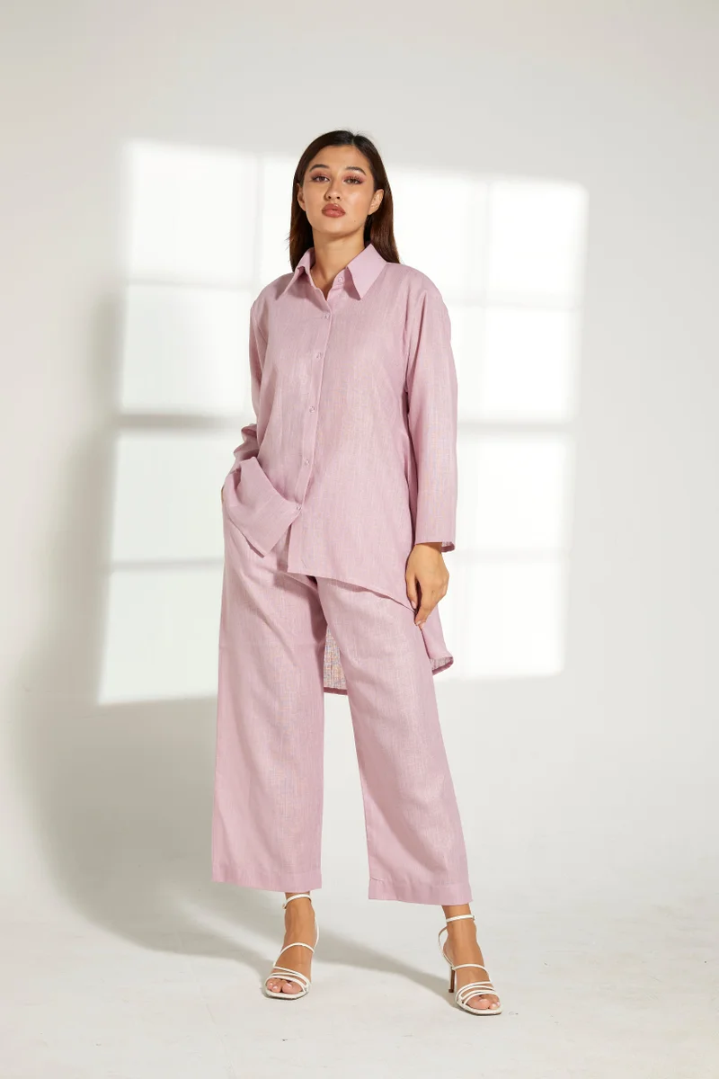 Moistreet Asymmetric Button Down Top & Pants Set