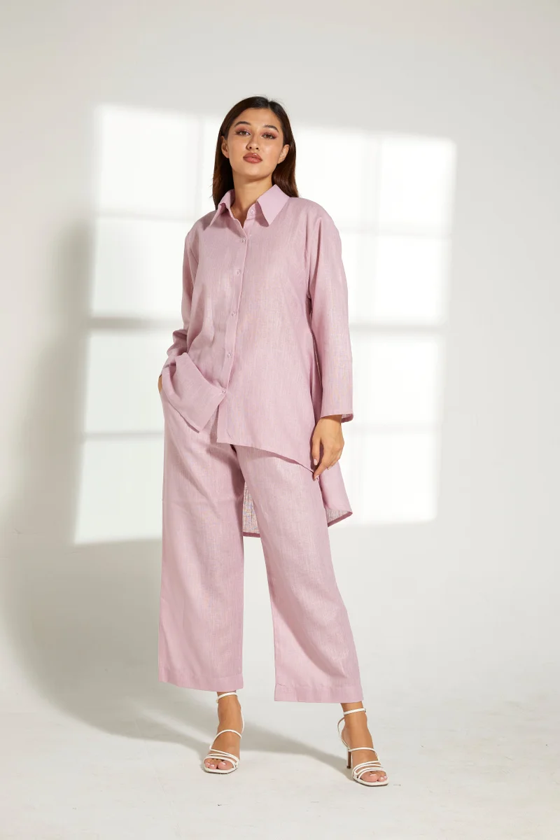 Moistreet Asymmetric Button Down Top & Pants Set