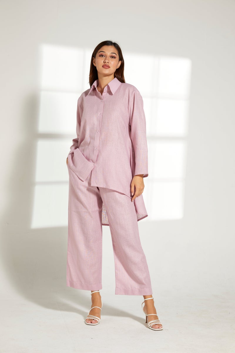 Moistreet Asymmetric Button Down Top & Pants Set - Image 2