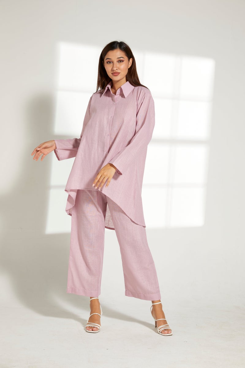 Moistreet Asymmetric Button Down Top & Pants Set - Image 3