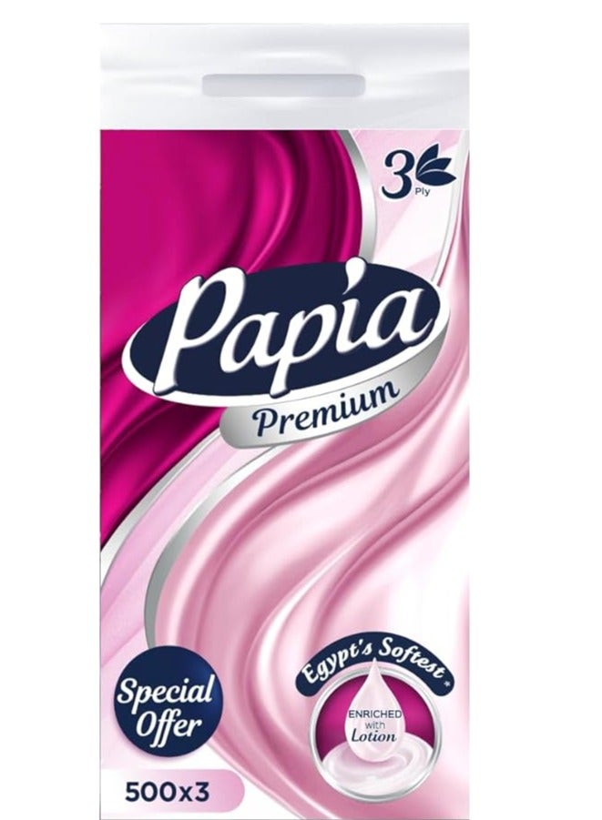 Papia Facial Tissue - PE MultiPack - 3 Ply - 500 X 3 - premium "Lotion"