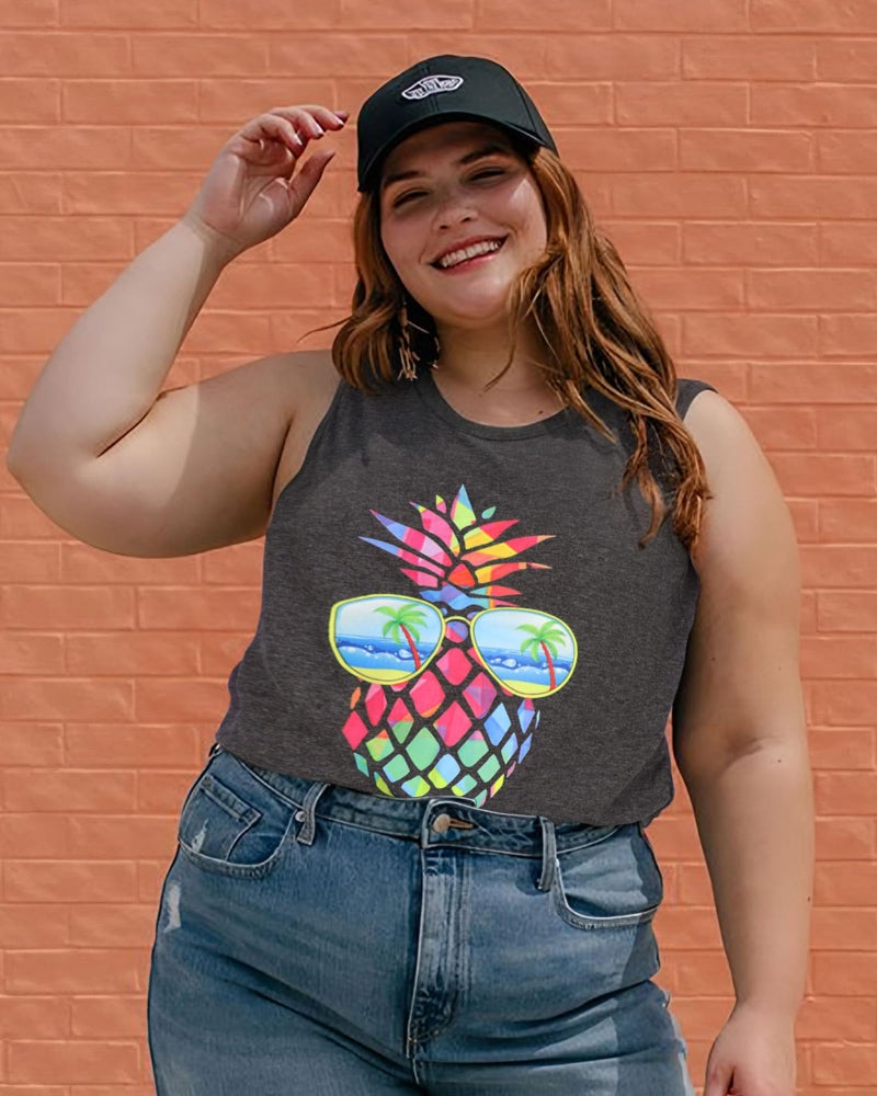 rosemia Tank Tops for Women Summer Graphic Pineapple Tshirts Sleeveless Casual Ladies Tunic Blouse(Pineapple Dark Grey, XL) - Image 4
