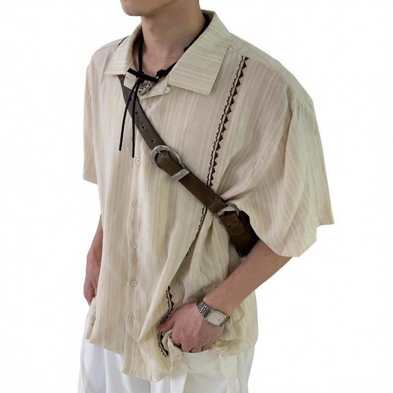 Vintage Ethnic Embroidered Short Sleeve Shirt with Cuban Collar - Image 3