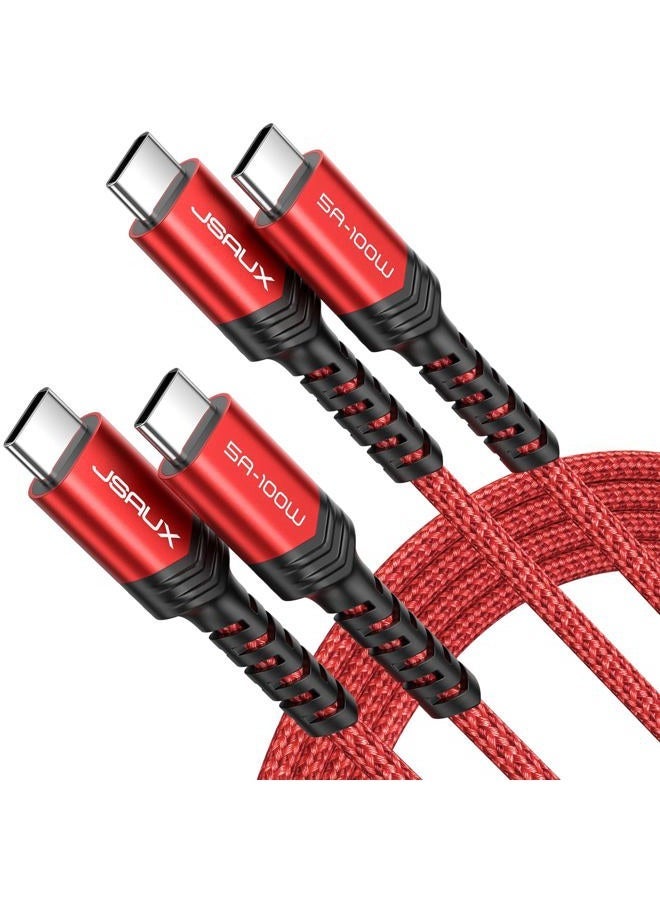jsaux 100W USB C to USB C Cable (2-Pack, 6.6ft), USBC Type-C Charge Cord 5A Fast Charging Compatible with iPhone 16e/16/16 Plus/16 Pro Max/15 Samsung Galaxy S25 S24 MacBook iPad Air Pro Carplay  Red - Image 1