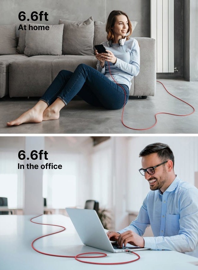 jsaux 100W USB C to USB C Cable (2-Pack, 6.6ft), USBC Type-C Charge Cord 5A Fast Charging Compatible with iPhone 16e/16/16 Plus/16 Pro Max/15 Samsung Galaxy S25 S24 MacBook iPad Air Pro Carplay  Red - Image 4