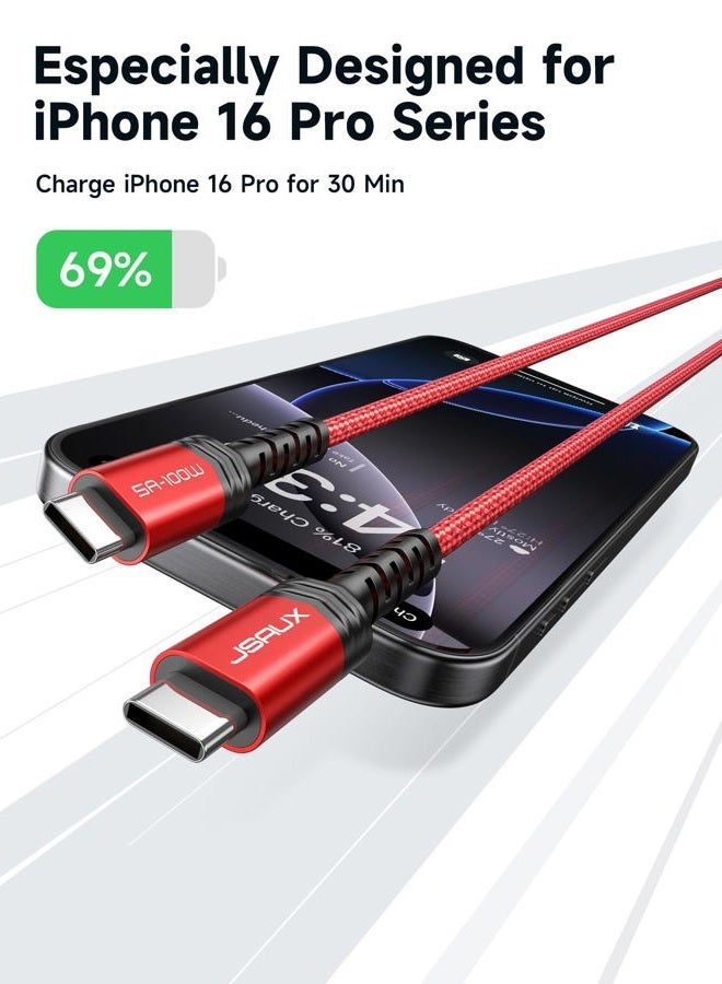 jsaux 100W USB C to USB C Cable (2-Pack, 6.6ft), USBC Type-C Charge Cord 5A Fast Charging Compatible with iPhone 16e/16/16 Plus/16 Pro Max/15 Samsung Galaxy S25 S24 MacBook iPad Air Pro Carplay  Red - Image 2